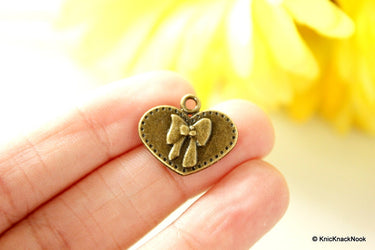 5 x Zinc Alloy Bronze Heart Bow Charms